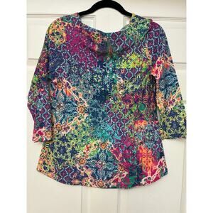 Westbound Womens Medium Colorful Patchwork Floral 3/4 Sleeve Cotton Top